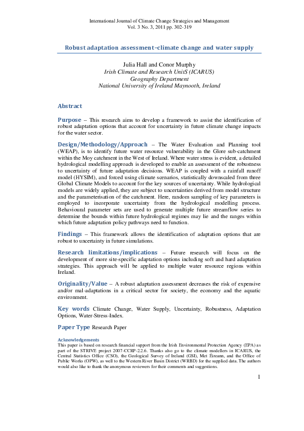(PDF) Robust adaptation assessment – climate change and water supply