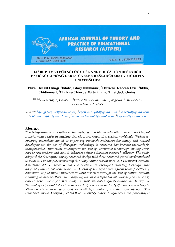 (PDF) DISRUPTIVE TECHNOLOGY USE AND EDUCATION RESEARCH EFFICACY AMONG ...