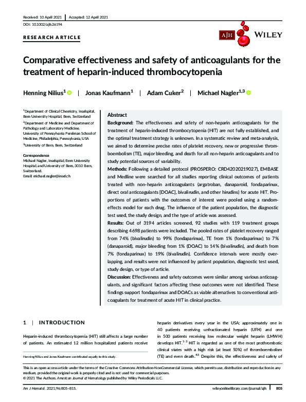 (PDF) Comparative effectiveness and safety of anticoagulants for the ...