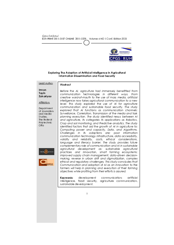 (PDF) Exploring The Adoption of Artificial Intelligence in Agricultural ...