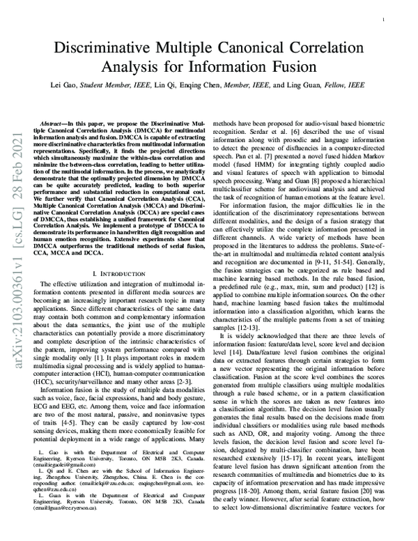 (PDF) Discriminative Multiple Canonical Correlation Analysis for ...