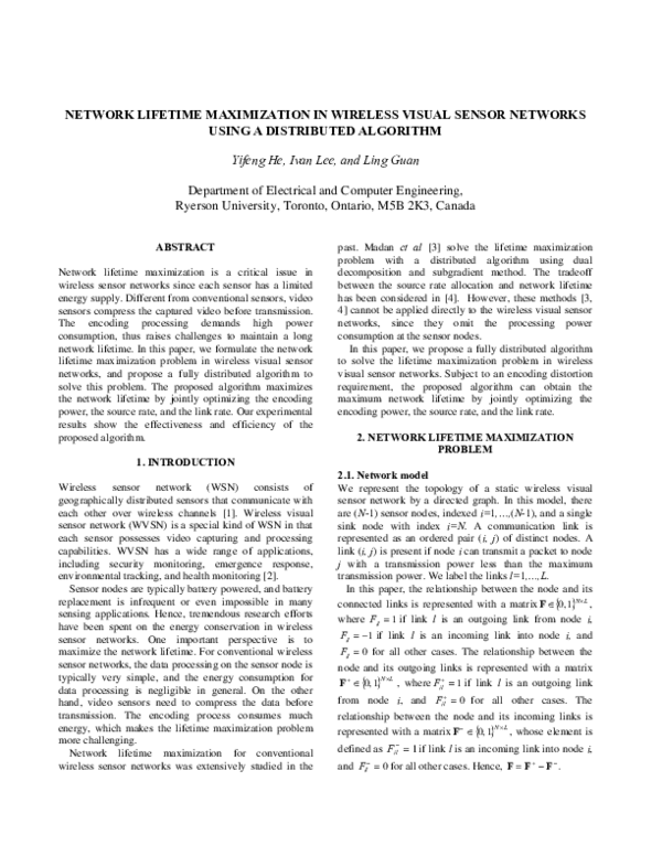 (PDF) Network Lifetime Maximization in Wireless Visual Sensor Networks ...
