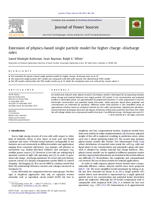 (PDF) Extension of physics-based single particle model for higher ...