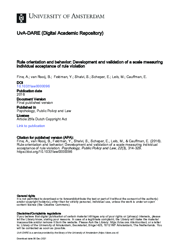 (PDF) Rule orientation and behavior: Development and validation of a ...