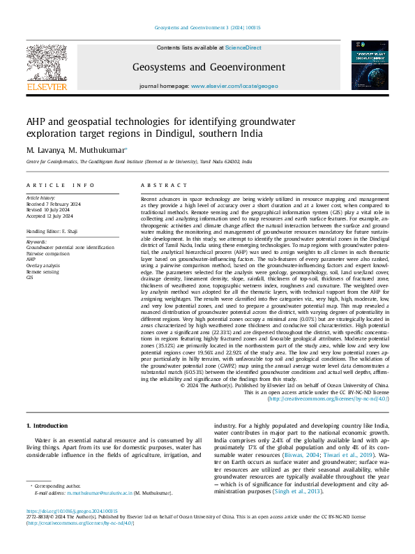 (PDF) AHP and geospatial technologies for identifying groundwater ...