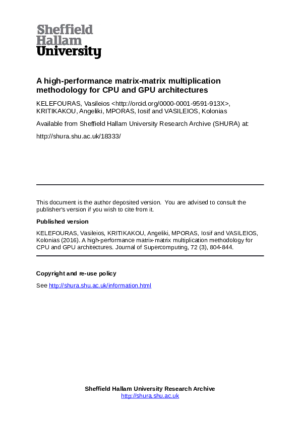 (PDF) A high-performance matrix–matrix multiplication methodology for ...