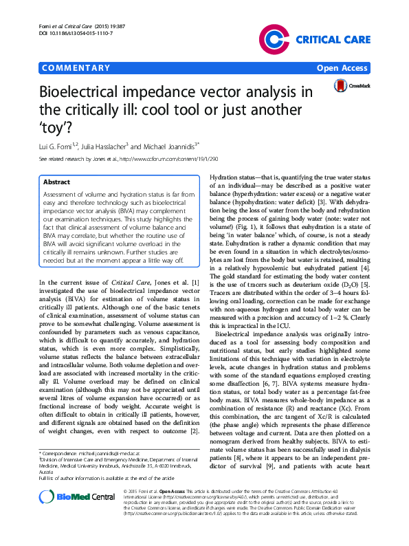 (PDF) Bioelectrical impedance vector analysis in the critically ill ...