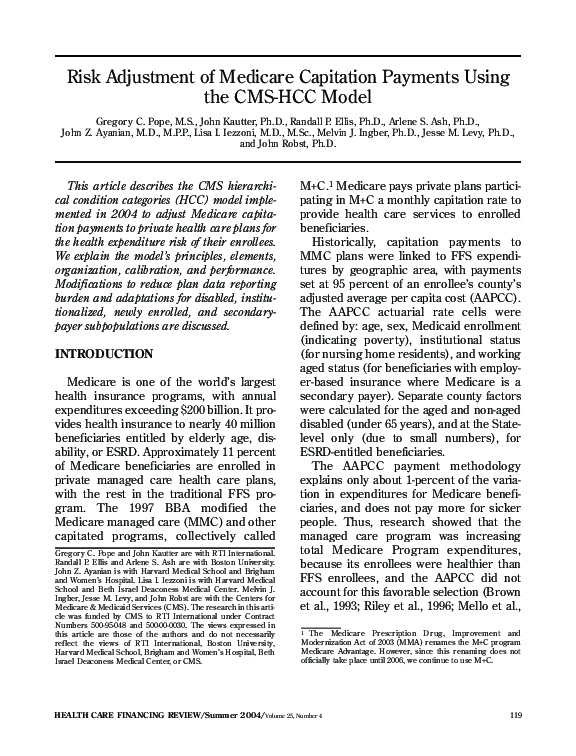 (PDF) Risk adjustment of Medicare capitation payments using the CMS-HCC ...