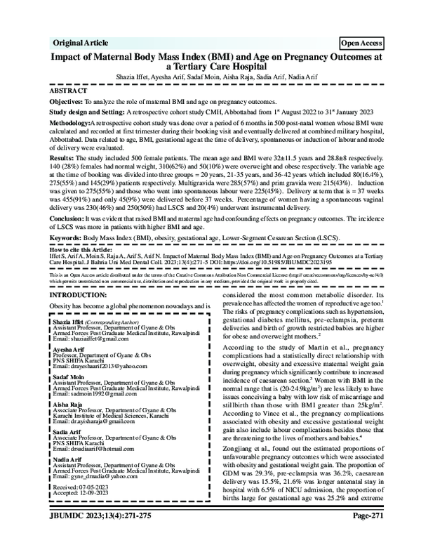 (PDF) Impact of Maternal Body Mass Index (BMI) and Age on Pregnancy ...
