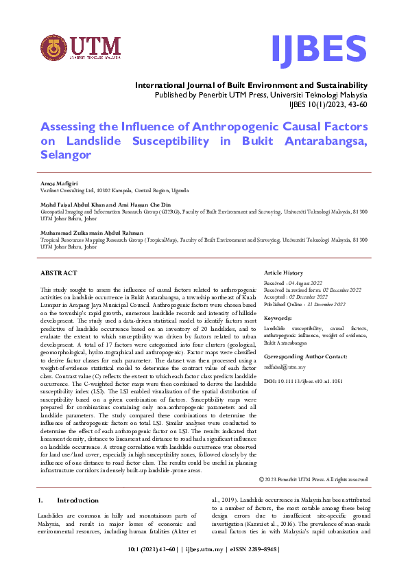 (PDF) Assessing the Influence of Anthropogenic Causal Factors on ...