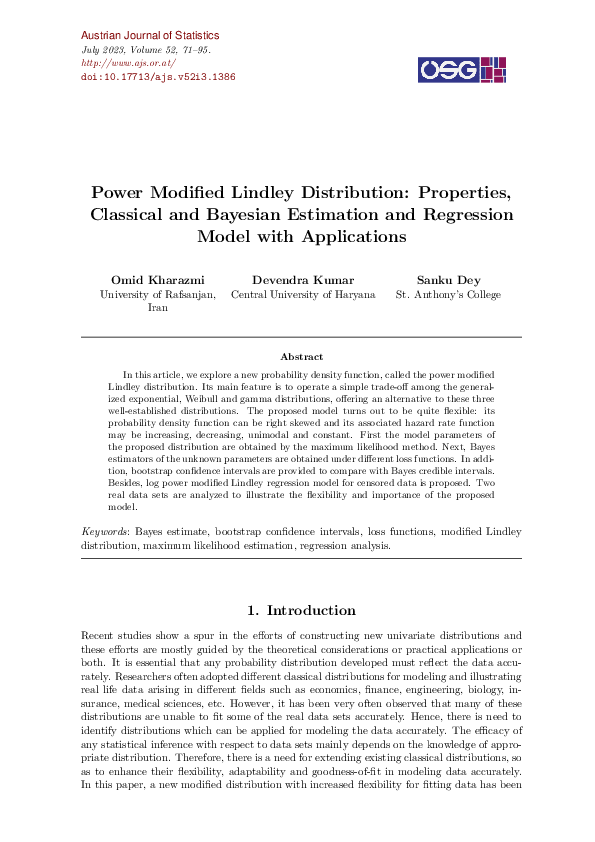 (PDF) Power Modified Lindley Distribution: Properties, Classical and ...