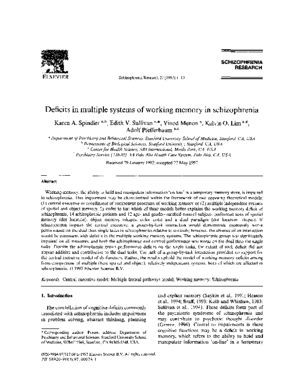 (PDF) Deficits in multiple systems of working memory in schizophrenia
