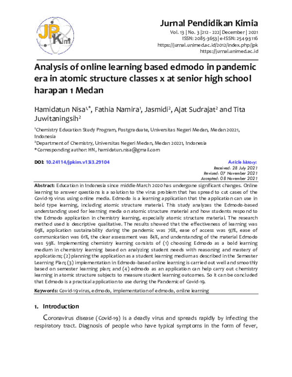 (PDF) Analysis of online learning based edmodo in pandemic era in ...