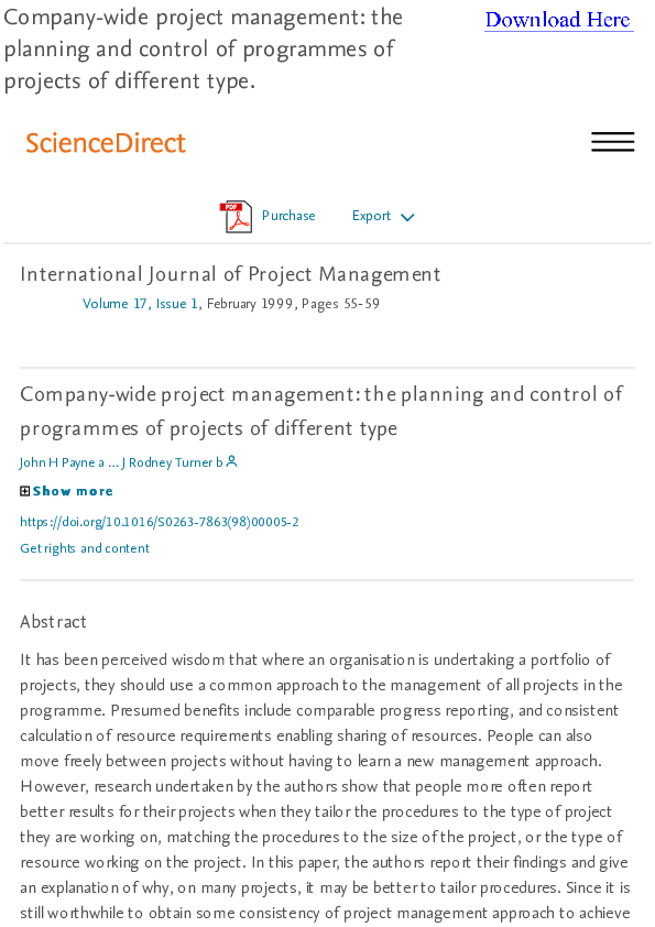 (PDF) Company-wide project management: the planning and control of ...