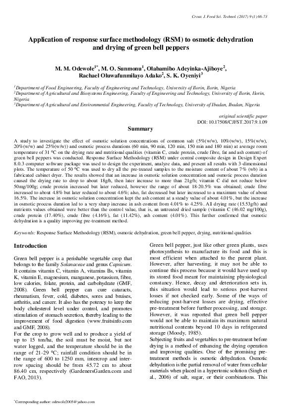 (PDF) Application of response surface methodology (RSM) to osmotic ...