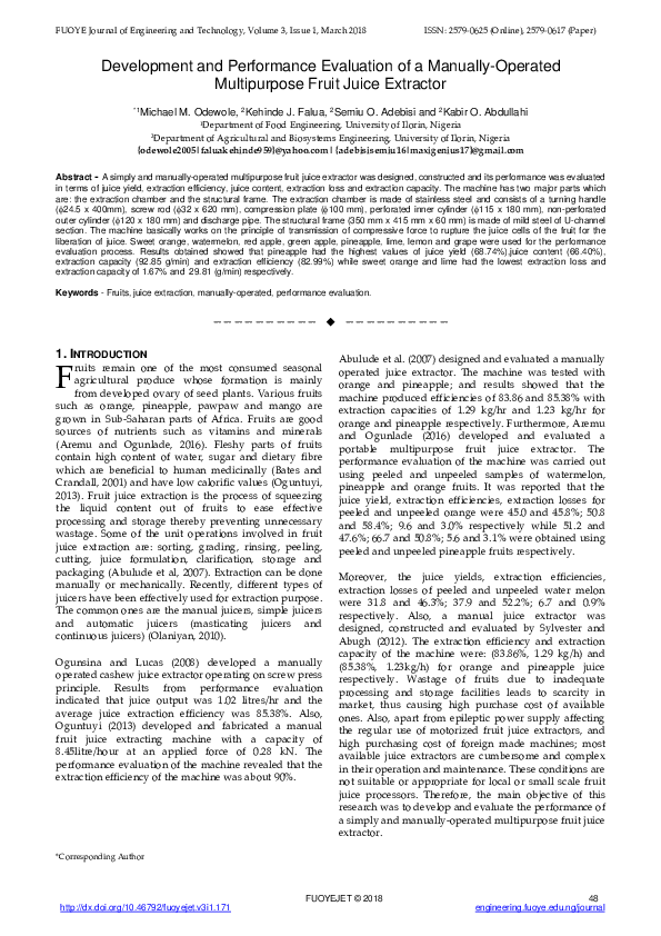 (PDF) Development and Performance Evaluation of a Manually-Operated ...