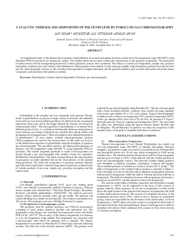 (PDF) Catalytic Thermal Decomposition of Polyethylene by Pyrolysis Gas ...