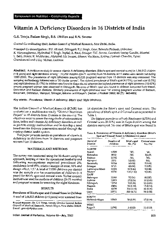 (PDF) Vitamin A deficiency disorders in 16 districts of India