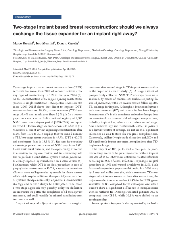 (PDF) Two-stage implant based breast reconstruction: should we always ...