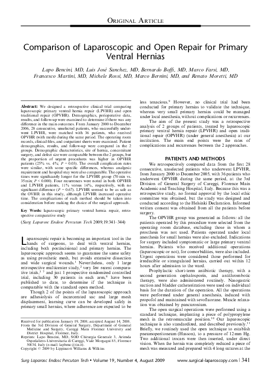 (PDF) Comparison of Laparoscopic and Open Repair for Primary Ventral ...
