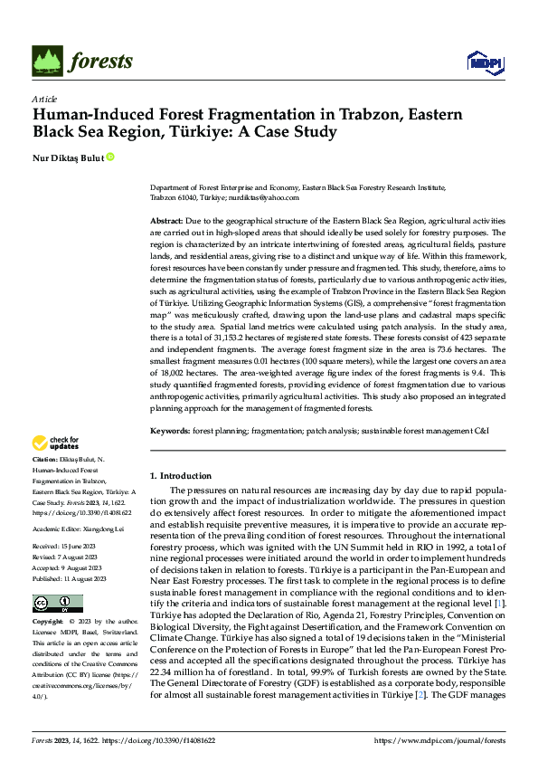 (PDF) Human-Induced Forest Fragmentation in Trabzon, Eastern Black Sea ...