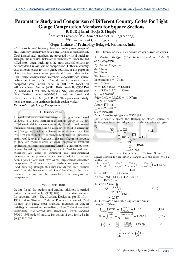 (PDF) Parametric Study and Comparison of Different Country Codes for ...
