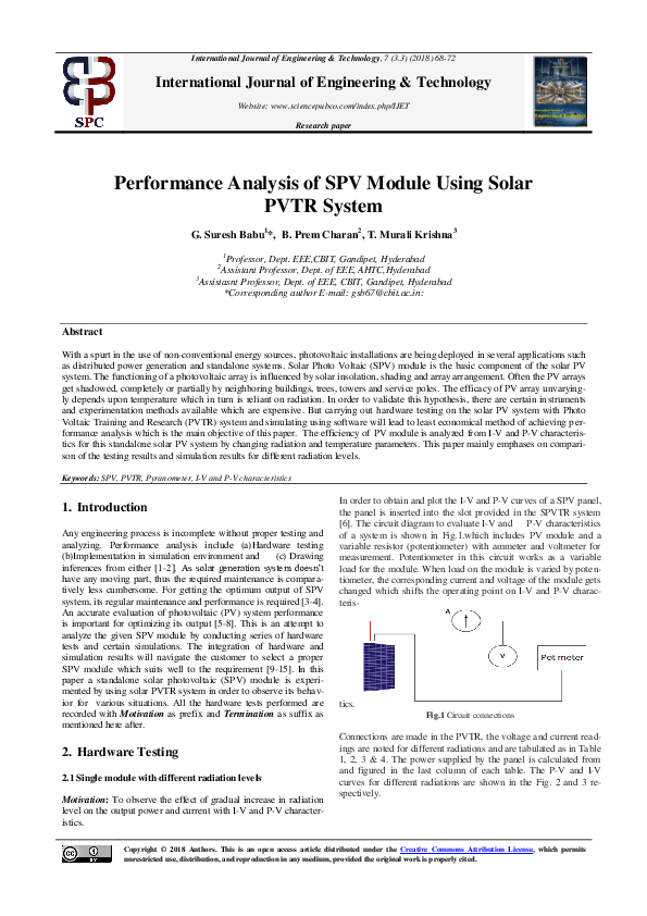 (PDF) Performance Analysis of SPV Module Using Solar PVTR System
