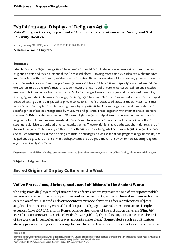 (PDF) Exhibitions and Displays of Religious Art