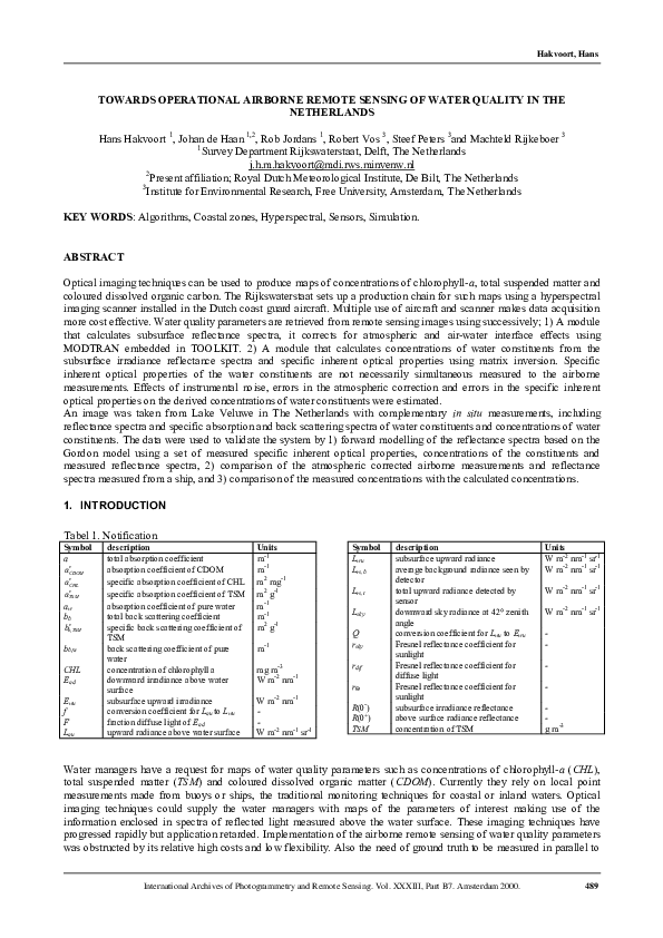 (PDF) Towards Operational Airborne Remote Sensing of Water Quality in ...