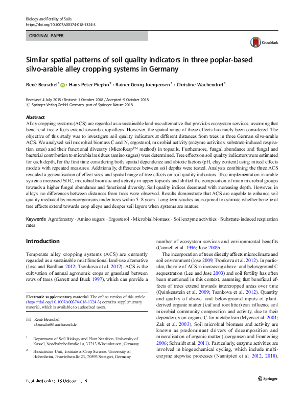 (PDF) Similar spatial patterns of soil quality indicators in three ...