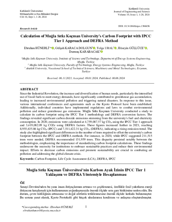 (PDF) Calculation of Muğla Sıtkı Koçman University's Carbon Footprint ...