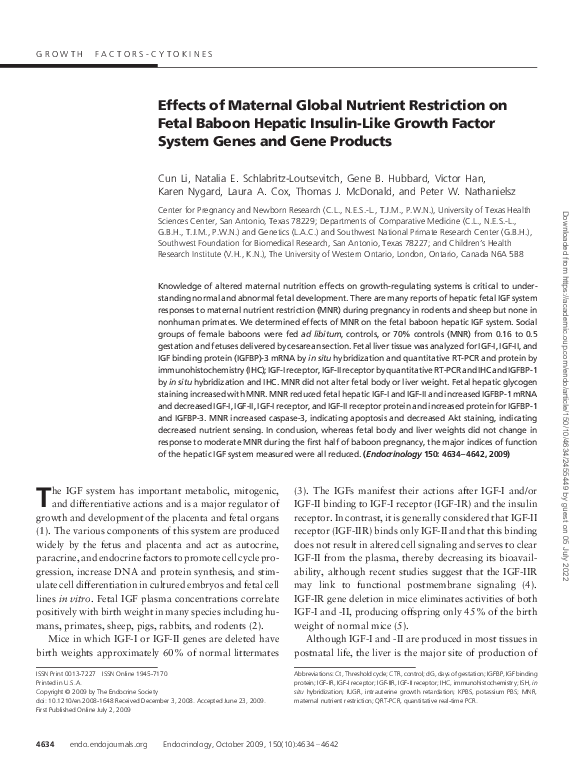 (PDF) Effects of Maternal Global Nutrient Restriction on Fetal Baboon ...