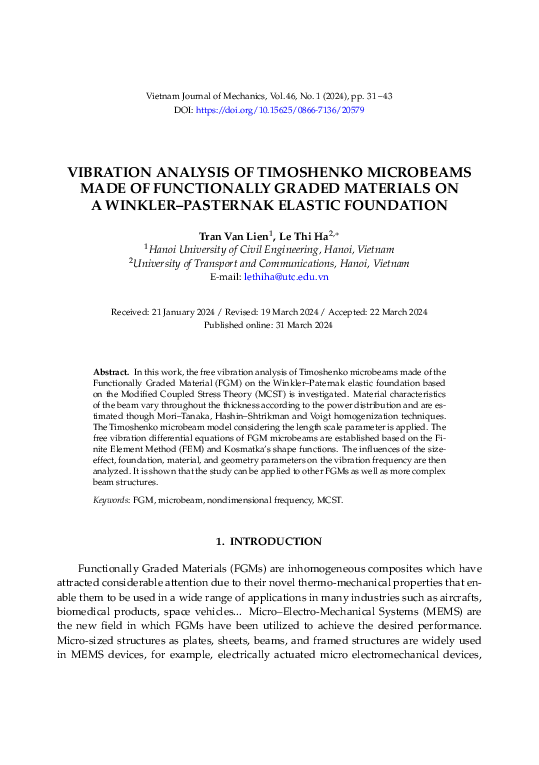 (PDF) VIBRATION ANALYSIS OF TIMOSHENKO MICROBEAMS MADE OF FUNCTIONALLY ...