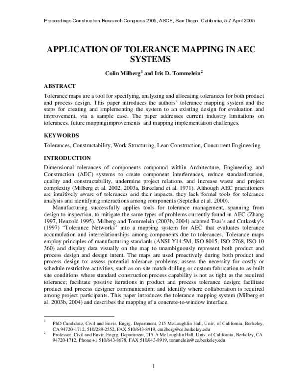 (PDF) Application of Tolerance Mapping in AEC Systems