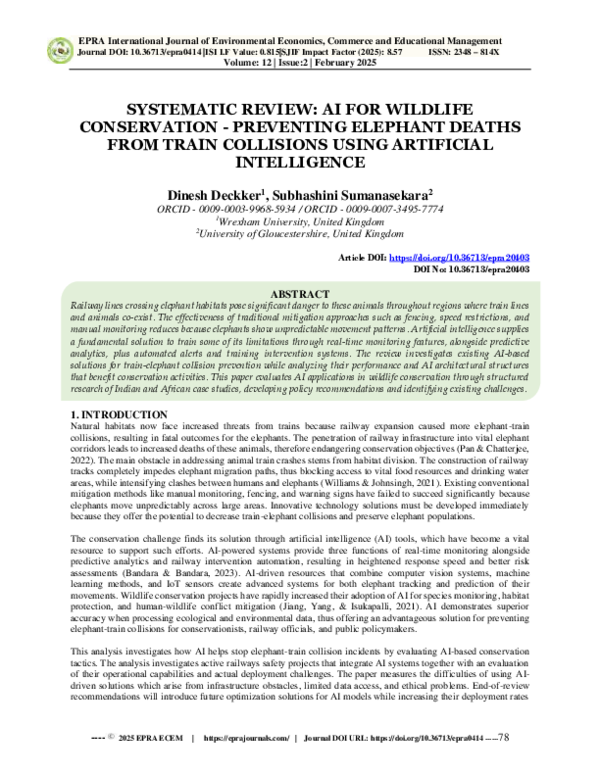 (PDF) SYSTEMATIC REVIEW: AI FOR WILDLIFE CONSERVATION -PREVENTING ...