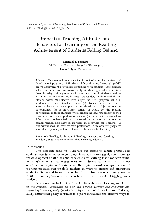 (PDF) Impact of Teaching Attitudes and Behaviors for Learning on the ...