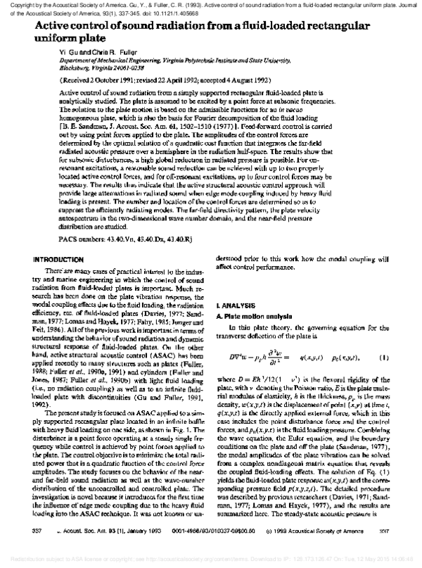 (PDF) Active control of sound radiation from a fluid-loaded rectangular ...