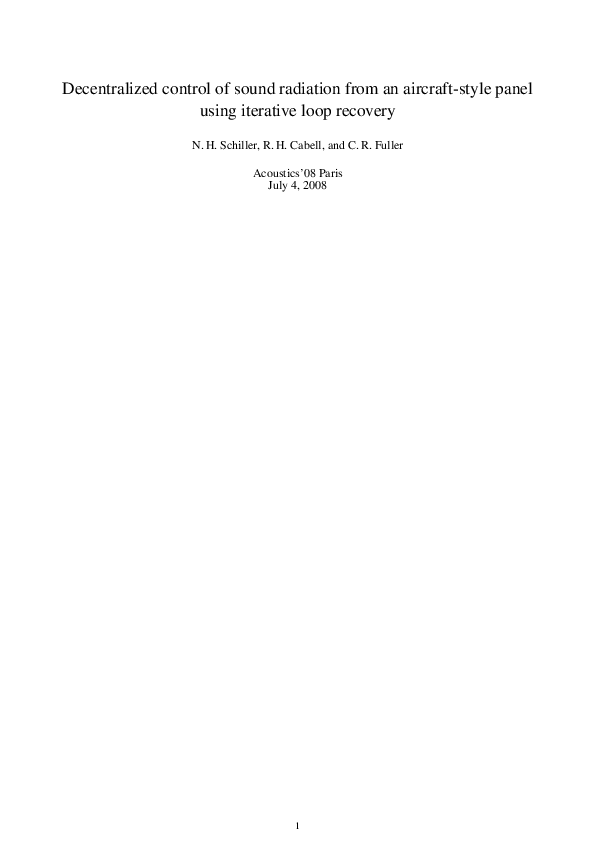 (PDF) Decentralized control of sound radiation from an aircraft-style ...
