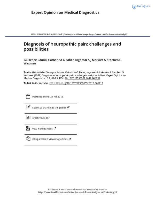 (PDF) Diagnosis of neuropathic pain: challenges and possibilities