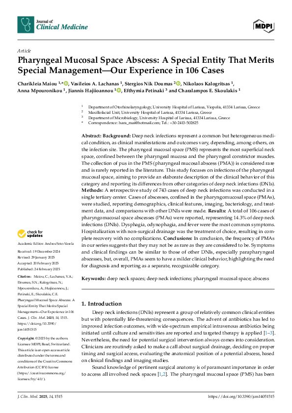 (PDF) Pharyngeal Mucosal Space Abscess: A Special Entity That Merits ...