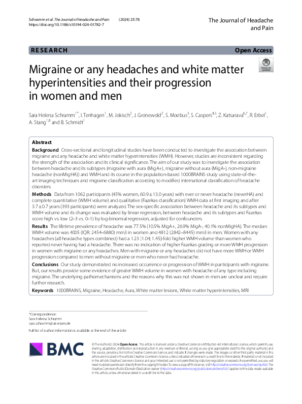 (PDF) Migraine or any headaches and white matter hyperintensities and ...