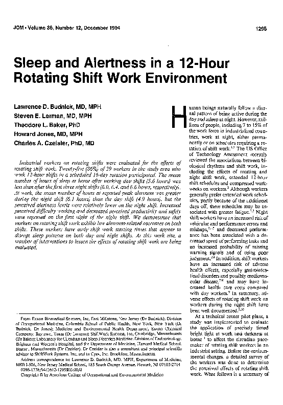 (PDF) Sleep and Alertness in a 12-Hour Rotating Shift Work Environment