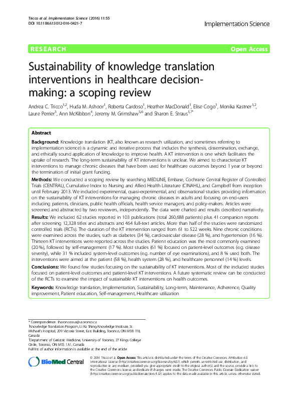 (PDF) Sustainability of knowledge translation interventions in ...