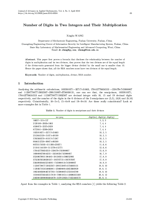 (PDF) Number of Digits in Two Integers and Their Multiplication