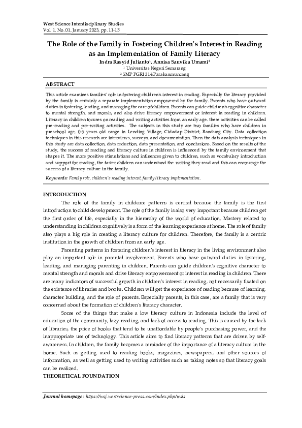 (PDF) The Role of the Family in Fostering Children's Interest in ...