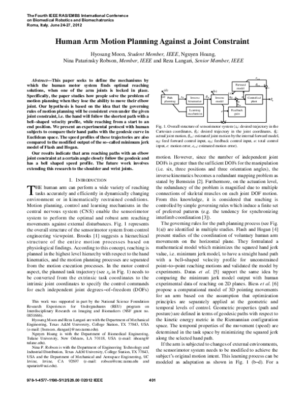 (PDF) Human arm motion planning against a joint constraint