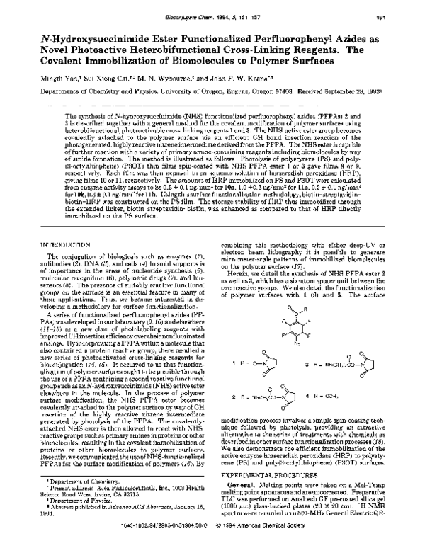 (PDF) N-Hydroxysuccinimide Ester Functionalized Perfluorophenyl Azides ...