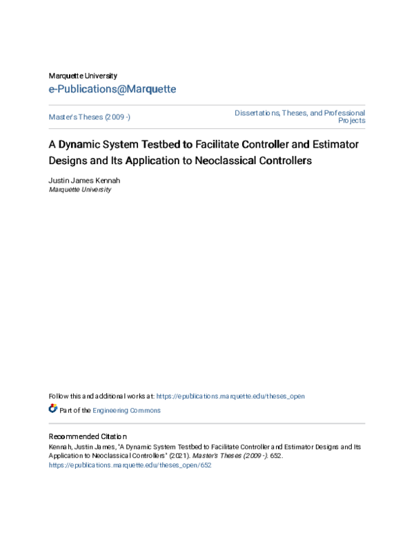 (PDF) A Dynamic System Testbed to Facilitate Controller and Estimator ...