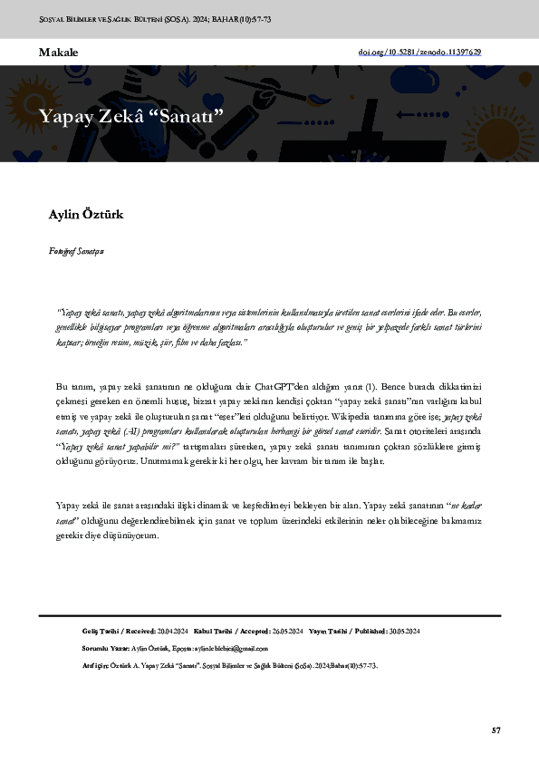 (PDF) Yapay Zekâ "Sanatı" / Artificial Intelligence Art