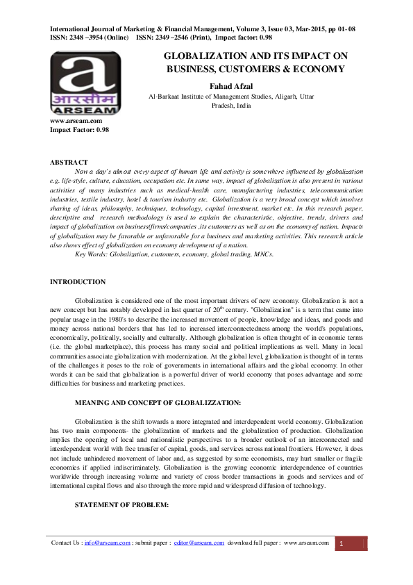 (PDF) Globalization and Its Impact on Business, Customers & Economy